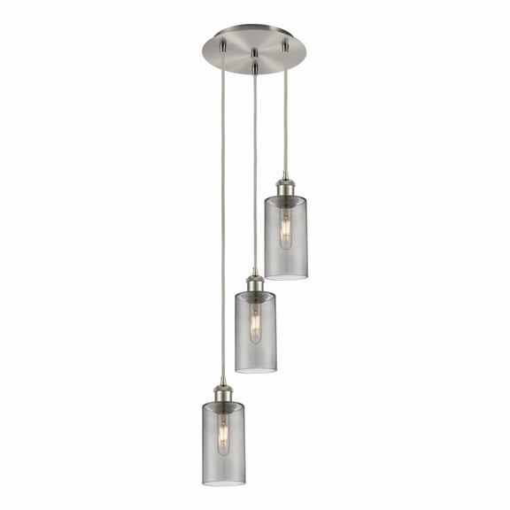 113B-3P-SN-G434-7SM Innovations Lighting Crown Point - 3 Light Cord Hung Pendant-11.25 Inch Tall and 12.63 Inch Wide-Satin Nickel Finish-Light Smoke