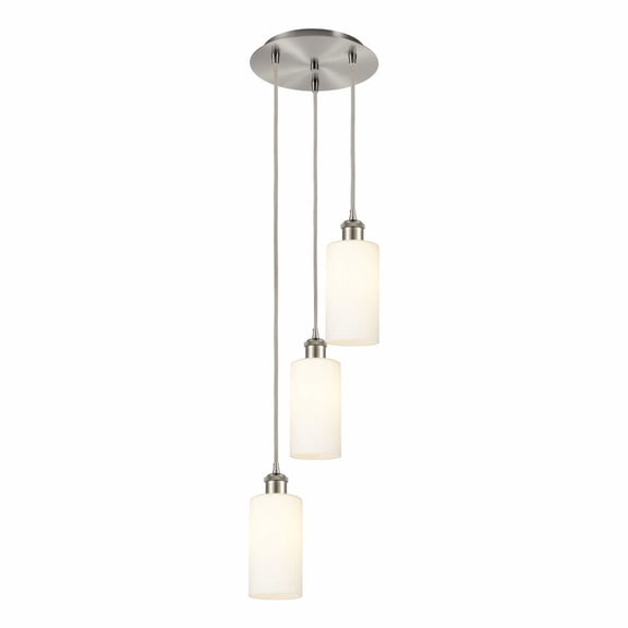 113B-3P-SN-G434-7WH Innovations Lighting Crown Point - 3 Light Cord Hung Pendant-11.25 Inch Tall and 12.63 Inch Wide-Satin Nickel Finish-White Glass