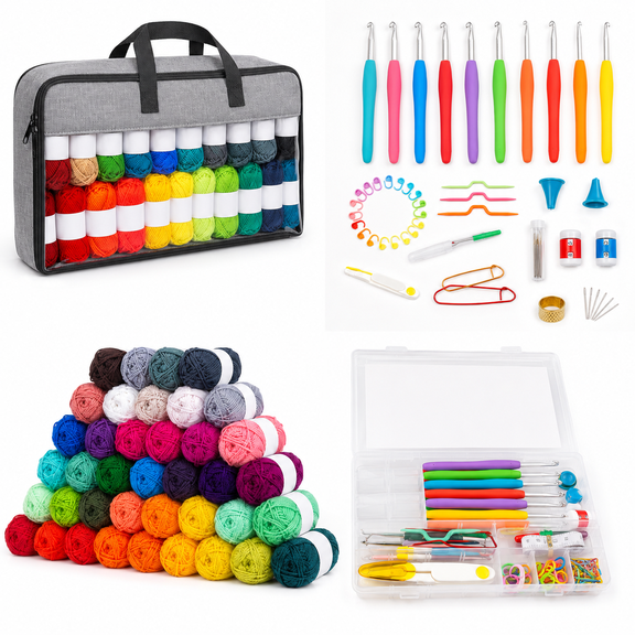 113PCS Crochet Kit for Beginners with 40 Colors Acrylic Yarn, 1600 Yards Yarn Set, Ergonomic Crochet Hooks, Knitting Accessories & Storage Bag for Crochet and DIY Crafts