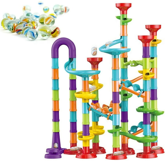 113Pcs Marble Run Set with 30 Glass Marbles Runs for Kids Girls Boys Toys Stem Maze Educational Race Game Birthday Gifts