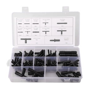 113PCS Vacuum Hose Connector Fittings Kit Assorted Nylon Vacuum Line Connectors Straight Tee Reducer Tube Fittings Set For Automotive Vacuum Hoses Fuel Lines Air Systems