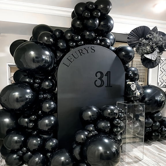113Pcs All Black Balloon Garland Arch Kit - 5in/10in/18in Matte Black Latex Balloons for Halloween, Birthday, Funeral & Gothic Party Decorations