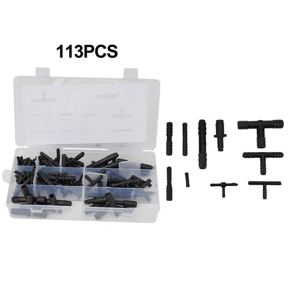 113Pcs/Box Vacuum Connector Assortment Auto Vacuum-Tubing Connector Tee Kit Water Spray Pipe Joints Car Wiper Connection Pipe