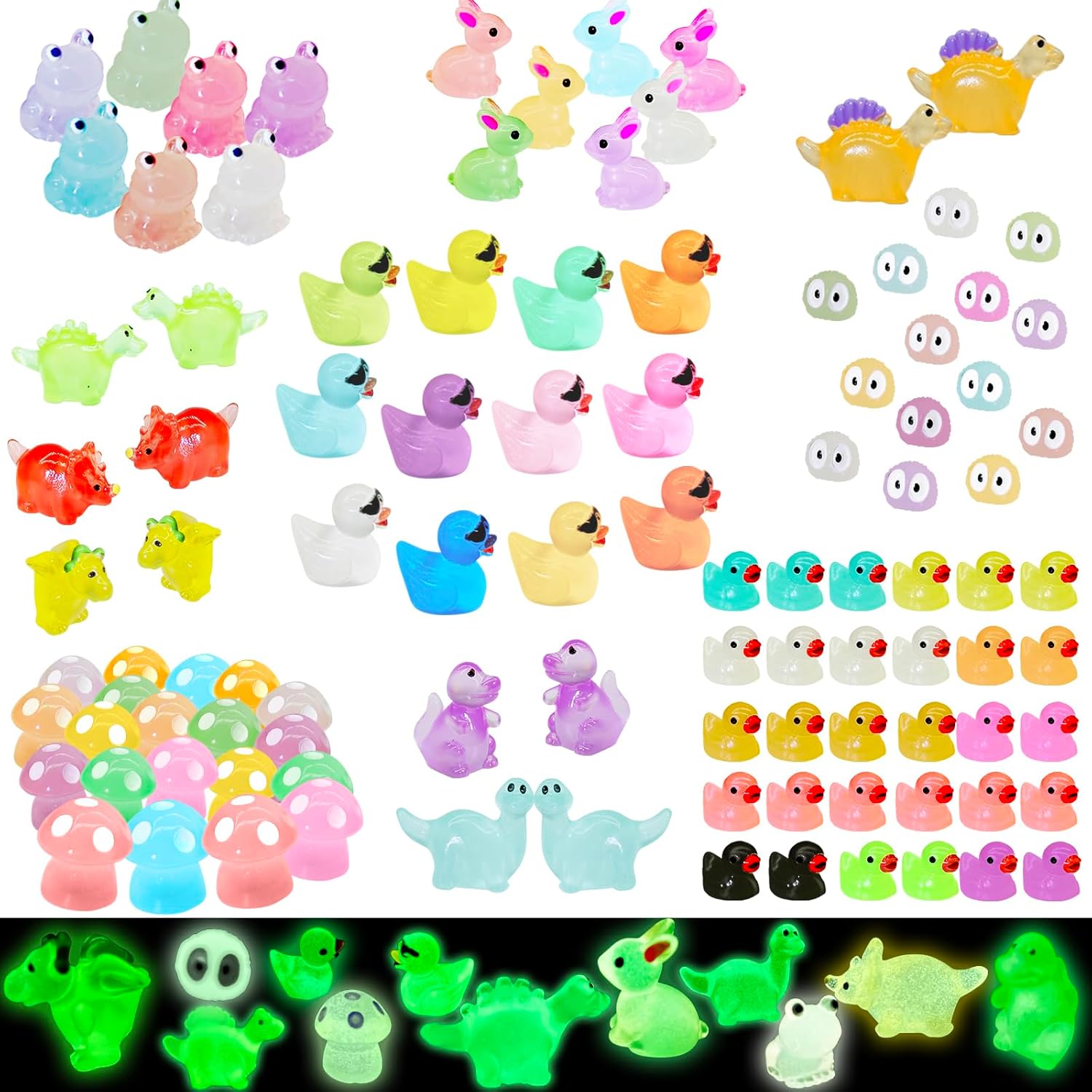 100Pcs Glow In The Dark Mini Resin Animals - Tiny Fairy Garden & Aquarium Decor - View #9