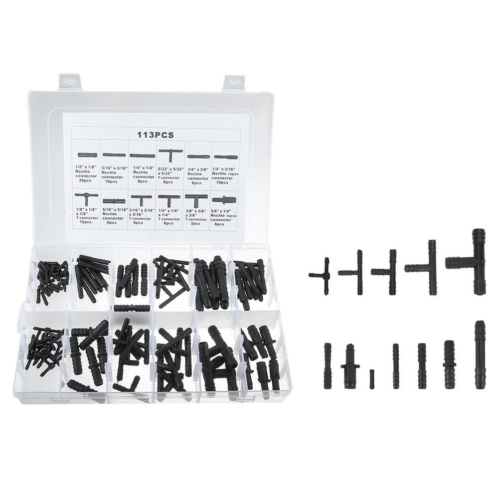 113Pcs Vacuum Connector Assortment Automotive Vacuum Tubing Connector Tee Kit
