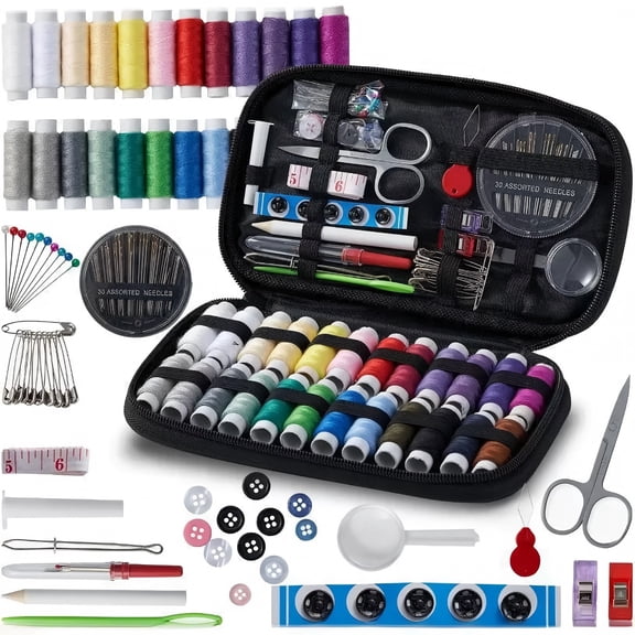 113pcs Sewing Kit for Adults and Kids, Needle Thread Kit with Sewing Supplies and Accessories Contains Scissors, Measure Tape,Seam Ripper,Suitable for Home, Travel, Beginner, Emergency