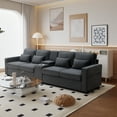 thumbnail image 1 of 114.2" Modular Sectional Sofa, Upholstered 4 Seater Sofa Couch with Console,Fabric U-Shaped Sofa with Cup Holders,USB Ports & 4 Throw Pillows for Living Room, Apartment,Black, 1 of 9
