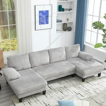 Cloud Sofa U-Shaped Corduroy 4-Seater and Double Chaises Sectional Sofa, Grey