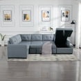 thumbnail image 1 of 114.2”U Shaped Sectional Sofa with Pull Out Full Bed and Storage Chaise Lounge,6 Seater Oversized Couch with Removable Cushion Back,Tufted Sofa & Couches for Living Room Furniture Set, Gray, 1 of 6