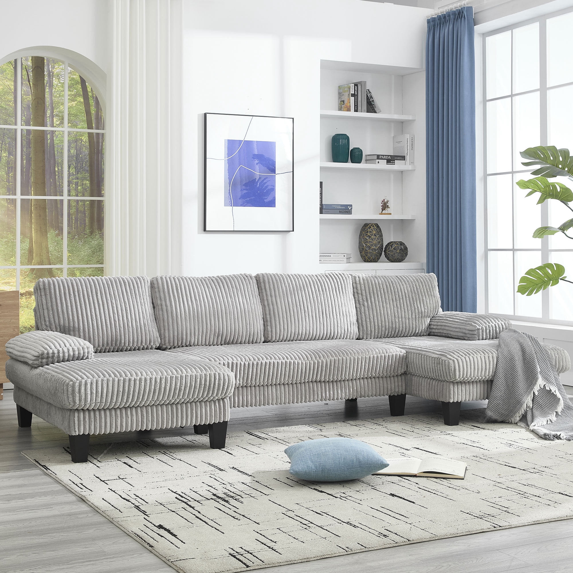 114.2" U-Shaped Sectional Sofa with Double Chaise,Velvet Modern Modular Sofa Couch,4 Seat Oversized Sofa for Living Room,Apartment,Light Gray