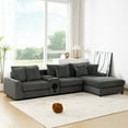 thumbnail image 1 of 114*64'' Corduroy Sectional Sofa with Bluetooth Speakers,L Shaped Couch with Console,USB Charger,Cup Holders,Storage,Cloud Sofa for Living Room,Apartment,2 Colors, 1 of 9