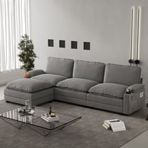 114" L-Shaped Corduroy Sectional Sofa with Ottoman, Modular Deep Seat Couch with Cup Holders and Storage Pockets, Dark Gray Fabric 3-Seater Comfortable Sofa for Living Room
