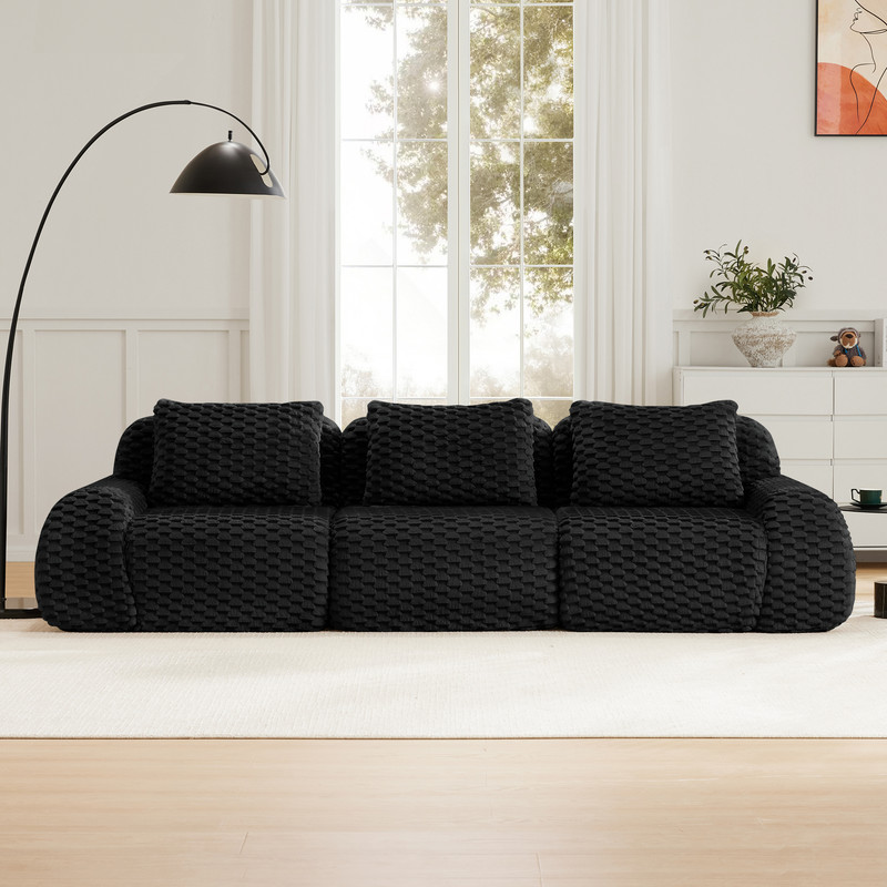 114" Modern Modular Sectional Sofa for Living Room,Flannelette Fabric,Oversized 3-Seater Couch,boneless sofa,Deep Seat,Buckle connection,Anti-slip Design,No Assembly,Black