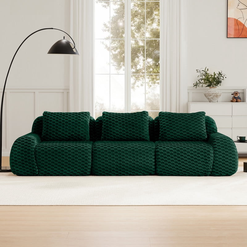 114" Modern Modular Sectional Sofa for Living Room,Flannelette Fabric,Oversized 3-Seater Couch,boneless sofa,Deep Seat,Buckle connection,Anti-slip Design,No Assembly,Green