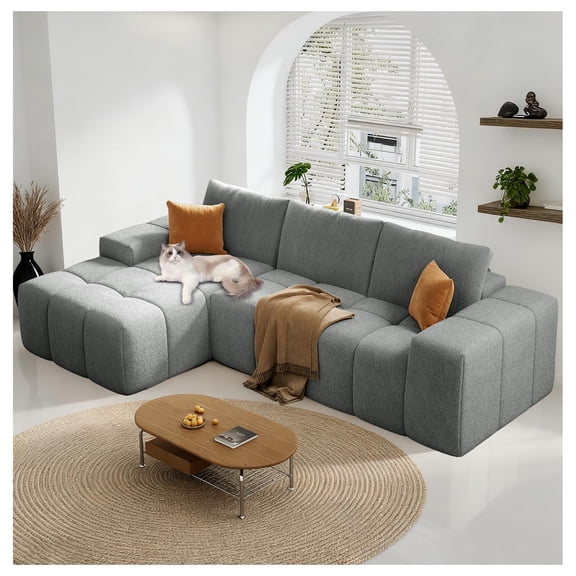 114” Oversized Modular Sectional Couch for Living Room, Chenille Boneless Couch L-Shape Cloud Sofa with Deep Seat and Chaise, Memory Foam Compressed Sofa for Living Room Furniture Bedroom Apartment