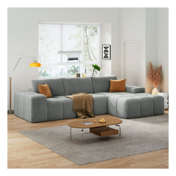 114” Oversized Modular Sectional Couch for Living Room, Chenille Boneless Couch L-Shape Cloud Sofa with Deep Seat and Chaise, Memory Foam Compressed Sofa for Living Room Furniture Bedroom Apartment
