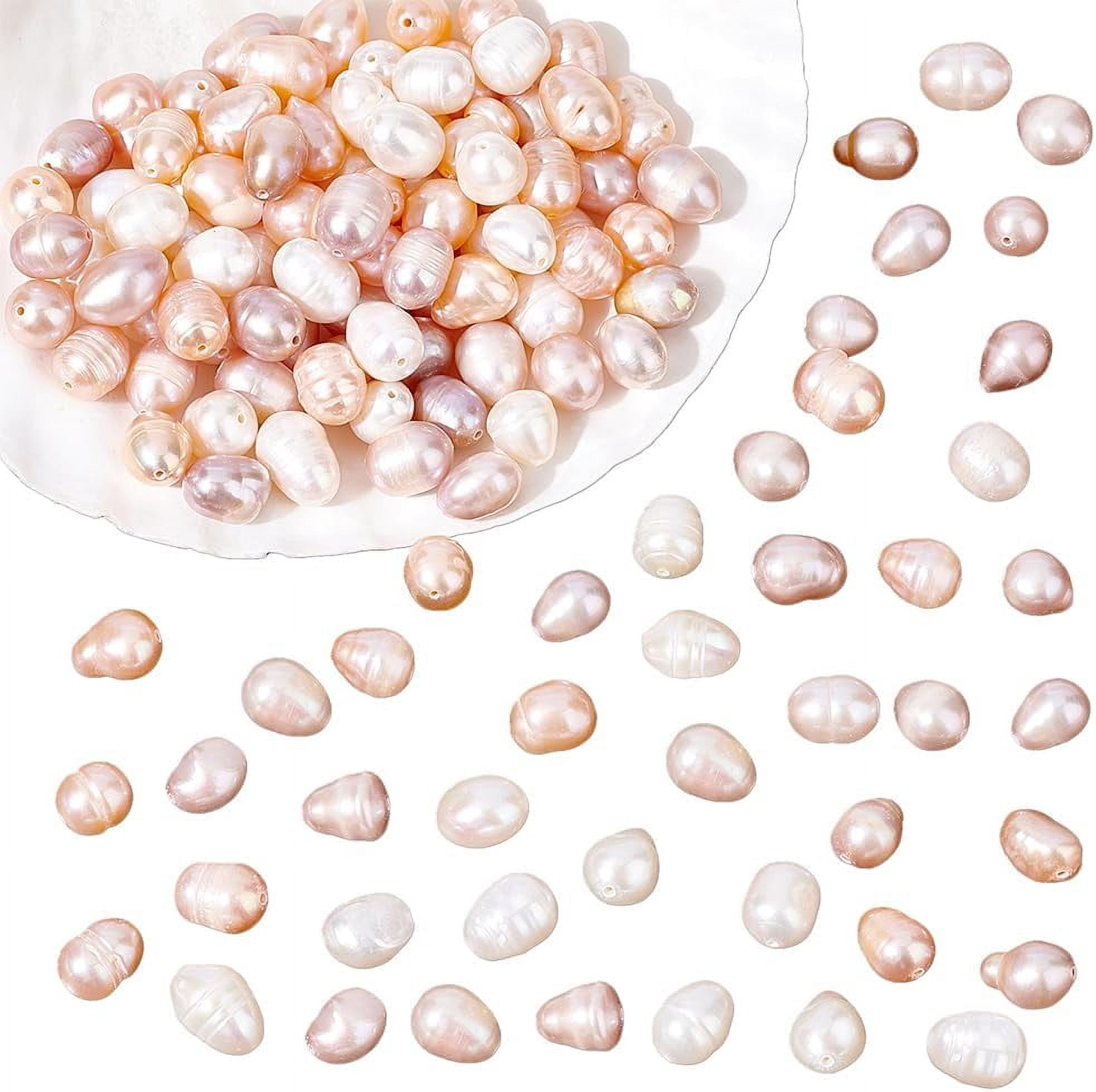 114 Pcs 3 Colors Natural Cultured Freshwater Pearl Beads 7mm White Plum Pink Oval Freshwater Pearl 3 Strands Loose Freshwater Pearl Charms Beads for Craft Jewelry Making colorful
