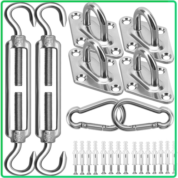 114 Pcs Sun Shade Hardware Kit for Rectangle Triangle Sun Shade, 6 Inch 304 Heavy Duty Marine Stainless Steel with 65 Ft Wire Rope, Sun Shade Sail Installation for Outdoor Lawn Garden D