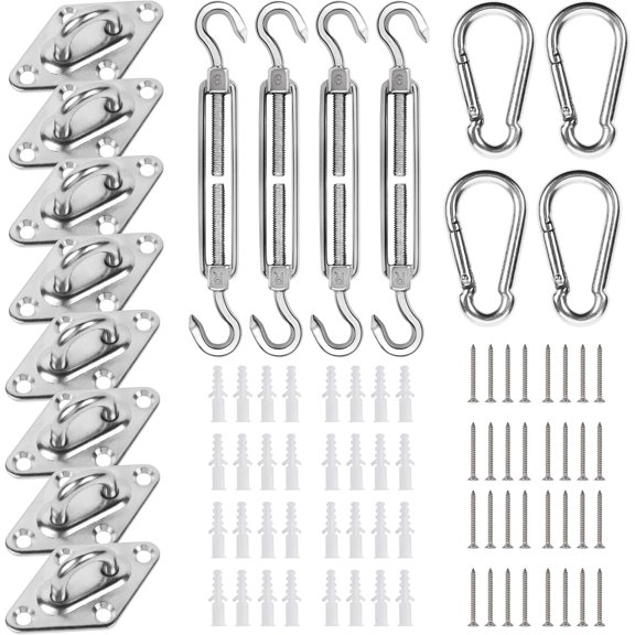 114 Pcs Sun Shade Hardware Kit for Rectangle Triangle Sun Shade, 6 Inch 304 Heavy Duty Marine Stainless Steel with 65 Ft Wire Rope, Sun Shade Sail Installation for Outdoor Lawn Garden D