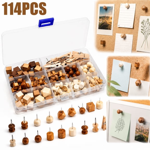 114-Piece Decorative Push Pin Set with Storage Box , Cute Thumb Tacks for Cork Boards, Bulletin Boards, Offices,  Farmhouse Decor & Craft Projects