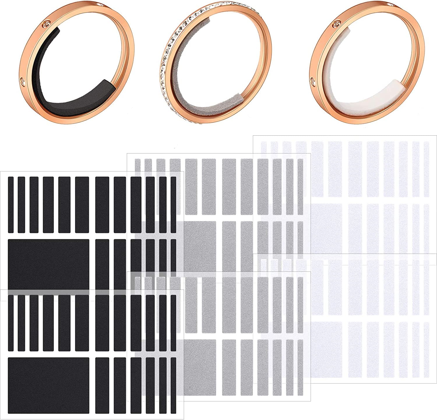 TOSEERY 114 Pieces/ 6 Sheets Invisible Ring Size Adjuster Loose Ring Sizer Jewelry Ring Guard Ring Smaller Spacer Loose Ring Tightener Ring Fixed Piece for Preventing Ring from Loosening and Slipping Off