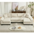thumbnail image 1 of 114" Sleeper Sofa,U Shaped Sofa, Pull Out Bed, Convertible Oversize 2 in 1 Sleeper Sofa, Living Room, Upholstery Sofa Bed, Adjustable Sleeper Sofa, Corduroy (Beige), 1 of 12