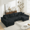 thumbnail image 1 of 114" Sleeper Sofa,U Shaped Sofa, Pull Out Bed, Convertible Oversize 2 in 1 Sleeper Sofa, Living Room, Upholstery Sofa Bed, Adjustable Sleeper Sofa, Corduroy (Black), 1 of 11