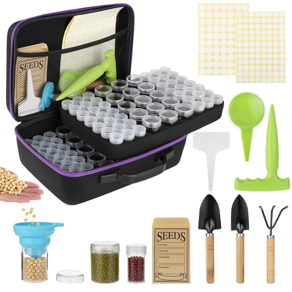 114 Slots Seed Storage Organizer Kit, Waterproof Portable Seed Box with Envelopes, Funnel, Shovels, Tweezers, Labels, Garden Saver Kit for Flower, Vegetable, Plant