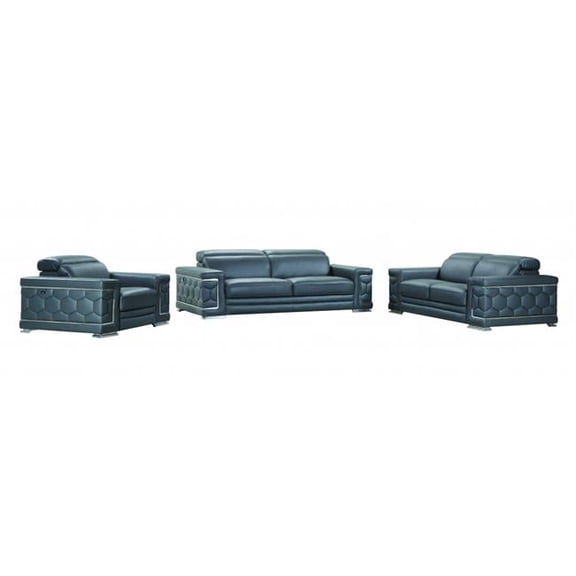 114 in. Sturdy Leather Sofa Set, Dark Grey