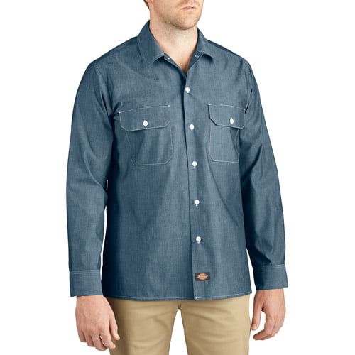 1145573 Long Sleeve Chambray Work Shirt-Blue-S - Walmart.com