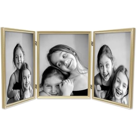 11480T Antique Gold Bead 8x10 Hinged Triple Picture Frame (11480T)$$Home Decor, Kitchen, & Other