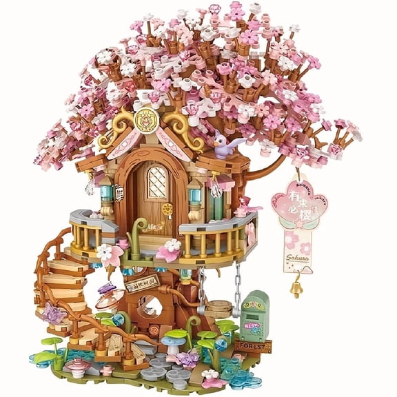 1149 Pcs Cherry Blossom Tree House Building Block Set, Mini Bricks Bonsai Treehouse Model, 3D Flower Puzzle DIY Kit for Adults, Cute Decoration for Office Home Bookshelf Living Room Bedroom