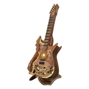 114PCS 3D Wooden Puzzle Chord Guitar Assembly Model Kit, DIY Musical Instrument Building Set With LED Lights Playable Strings And Shelf Display Decor For Hobby Enthusiasts