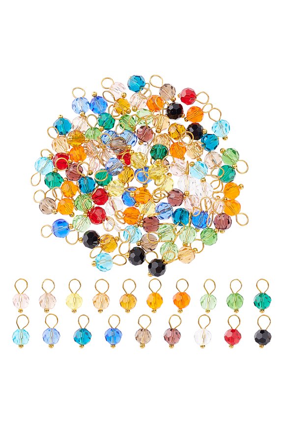 114Pcs 19 Colors Glass Charms Faceted Rondelle with Golden Brass Loops Mixed Color 12mm Hole: 3.2mm 114pcs/set DIY