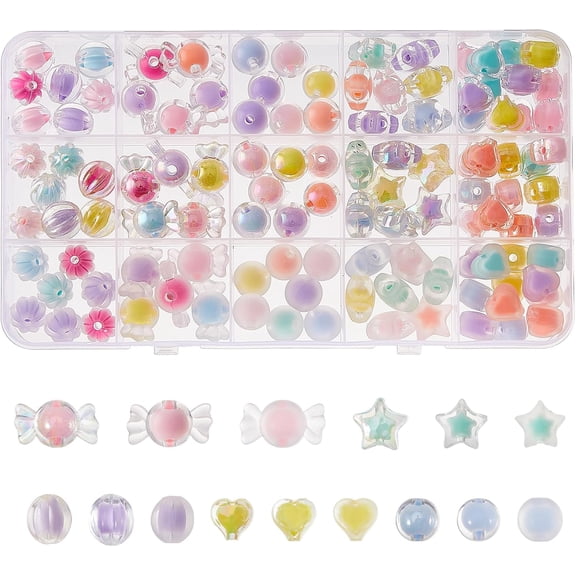 114Pcs Acrylic Pastel Beads Macaron Colors Stars Bead in Bead Round Beads Assorted Candy Rabbit Bead for Hair Braids Phone Lanyard Wrist Strap DIY Craft Multi-color DIY
