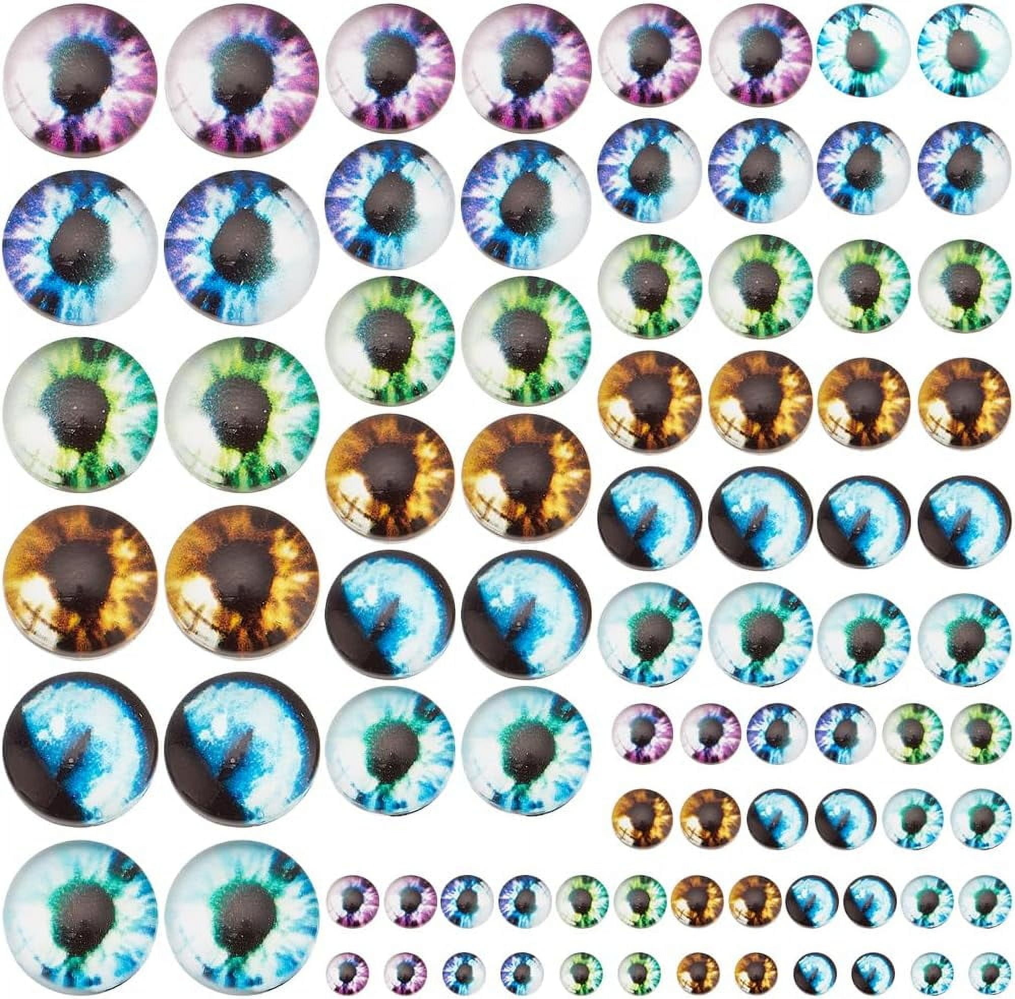 114pcs 42 styles Glass Cabochons Half Round/Dome with Eye Pattern Mixed color 8~30x3.5~7.5mm