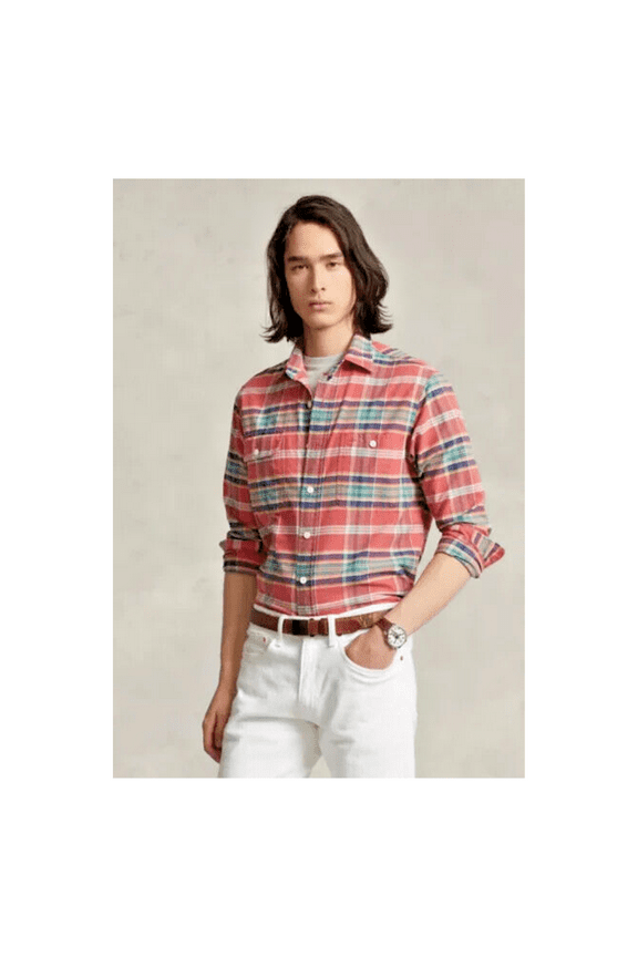 $115.00 Polo Ralph Lauren Men's Classic Fit Plaid Shirt, Red/Navy Multi, S