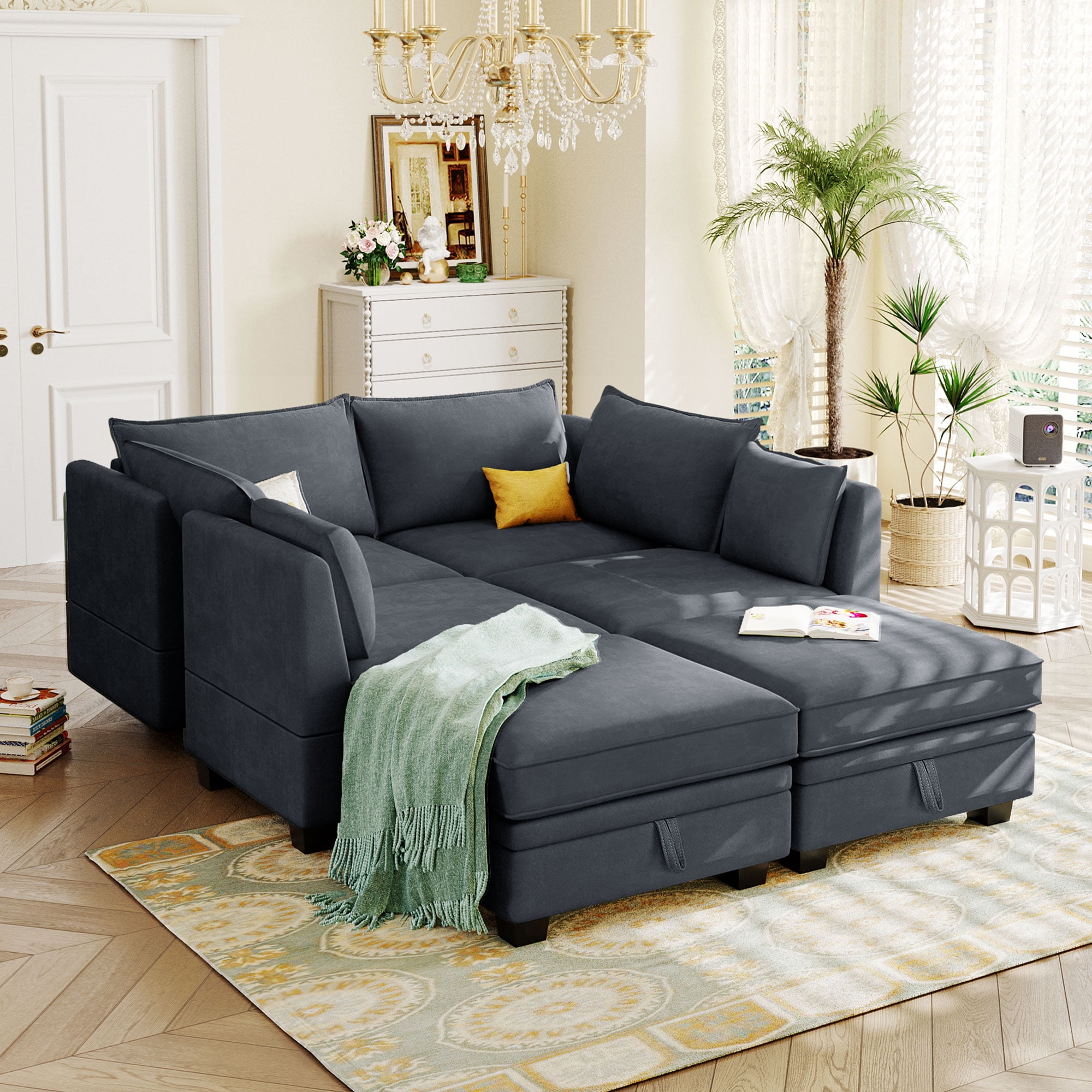 115.1" Modular Sectional Sofa Convertible Couch with Storage, Modern U ...