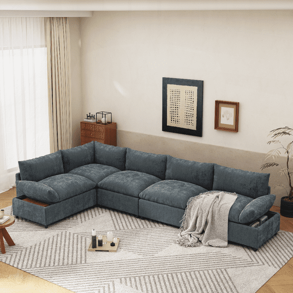 115.5" Modular Gray Sectional Sofa - Durable Polyester, Plush Cushions, Hidden Storage & Versatile for Living/Room/Office