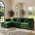 thumbnail image 1 of JULY'S SONG 113" L Shaped Couch Set, Deep Seat Modular Sectional Sofa with Movable Ottoman, Plush Couches and Sofas Detachable Cushions, Chenille Sectionals for Living Room, Green, 1 of 12