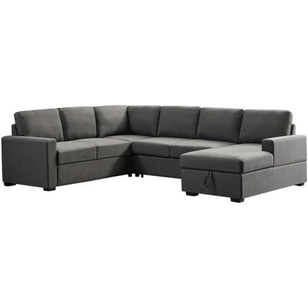 115.5" Wide Fabric Linen Left Hand Facing Sectional Sleeper Sofa Bed&Couch-Gray