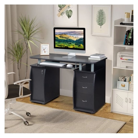 115* 55*74cm 15mm MDF Portable 1pc Door with 3pcs Drawers Computer Desk (A Box) Black
