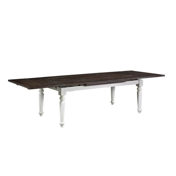 115" Dining Table with Leafs, Solid Wood Dining Table Drop Leaf Table, Extension Dinner Table for Kitchen, Dining Room, Brown and White