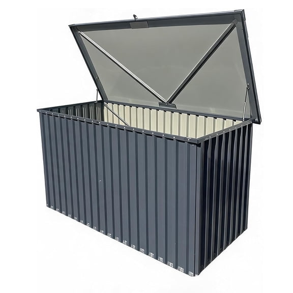 115 Gallon Outdoor Storage Box, Waterproof Metal Deck Box with Lockable Lid, UV Resistant Patio Storage for Cushions, Pillows, Garden Tools