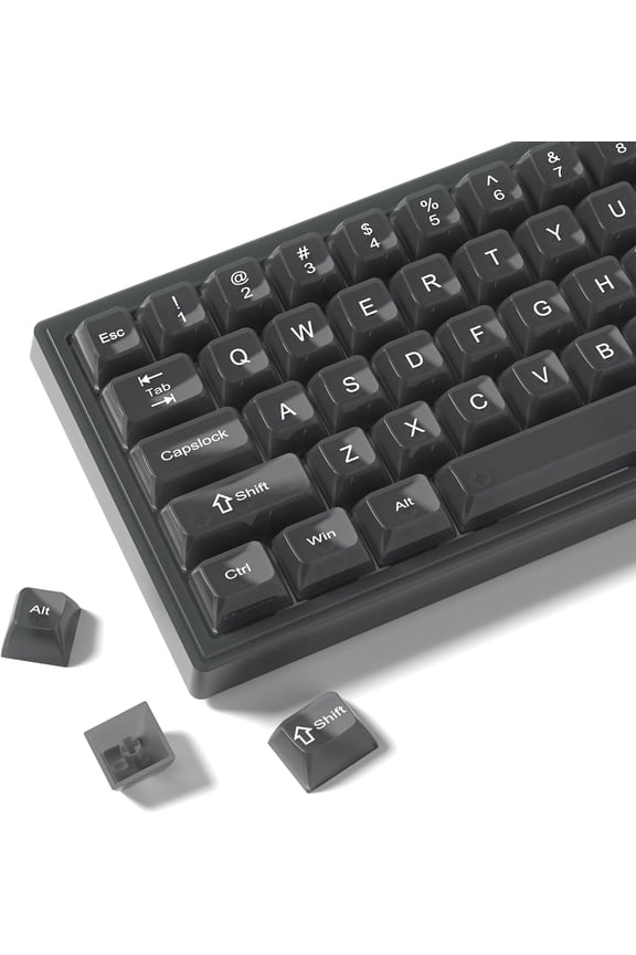 115 Keyboard Keycaps, Clear Black MDA Keycaps 60 65 75 100 Percent, Transparent Custom Key Cap Set for Cherry MX Switches Mechanical Keyboard