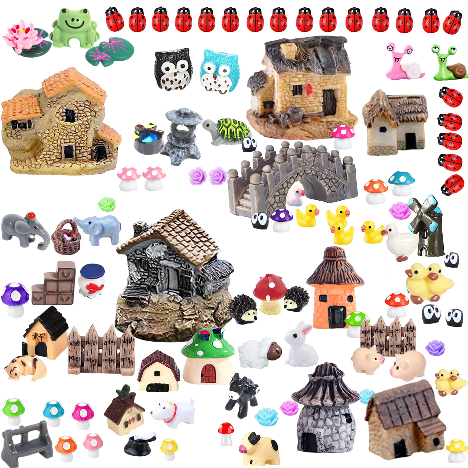 115 Miniature Fairy Garden Accessories, Fairy Garden Kit, Fairy Garden Animals, Miniature Figurines, Micro Landscape Ornaments Kit, Garden DIY Kit for Dollhouse Decoration Plant House Decor