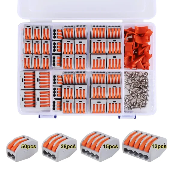 115 PCS Lever Wire Connectors Nuts Kit with Bases&Screws - 28-12 AWG, Compact Splicing Quick Disconnect Wire Splice Connectors Orange 115 PCS with Base and Screw Orange 115 PCS with Base and Screw