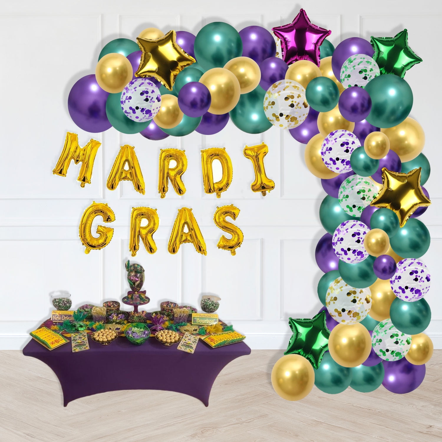 Mardi Gras Bachelorette Party Decorations - Mardi Gras Balloons Garland  Arch Kit, Mardi Gras Fringe Curtain Mask Saxophone Foil Balloons, Nola  Bride