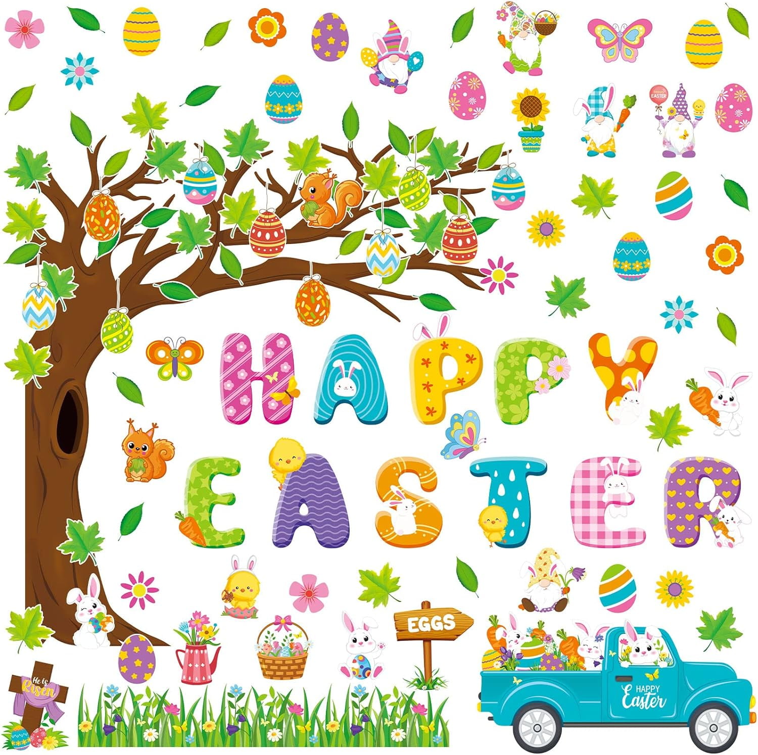 115 Pieces Easter Classroom Bulletin Board Decorations Set Spring Tree ...
