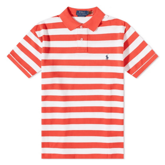 $115 Polo Ralph Lauren Men's Classic Fit Striped Mesh S/S Polo Shirt,White/Red,L